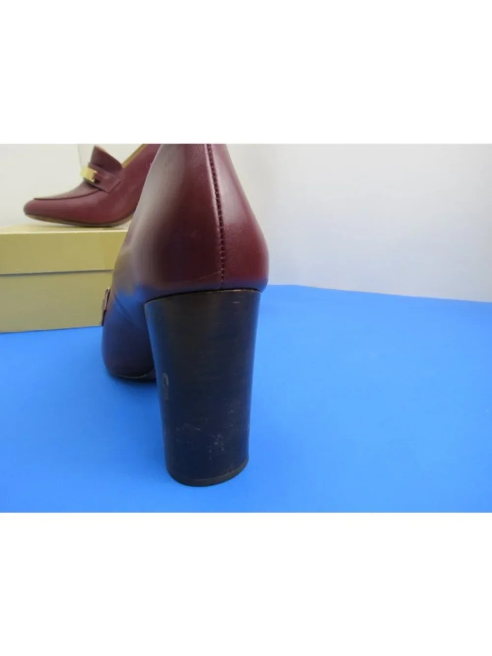 Michael Kors Leather Sheila Merlot Burgundy Mid Loafer Pumps Block Heel 10